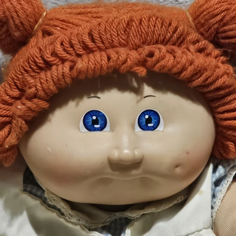 Vintage 80s Cabbage Patch Doll White Dress Orange Red Hair Blue Eyes #53